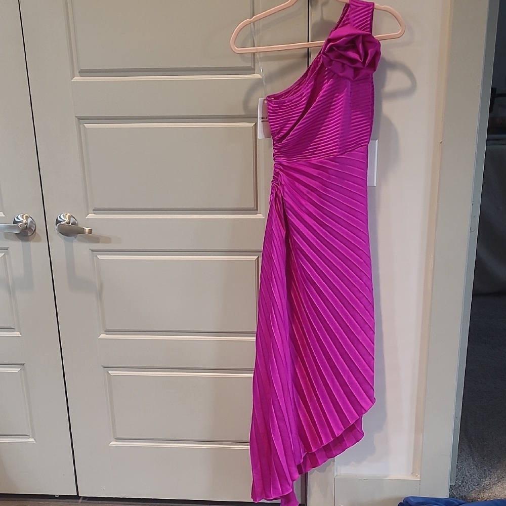 Chic One-Shoulder Fuchsia Dress